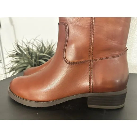 INC International Concepts Riding Boots Women 5.5‎ Genuine Leather Fawne Cognac