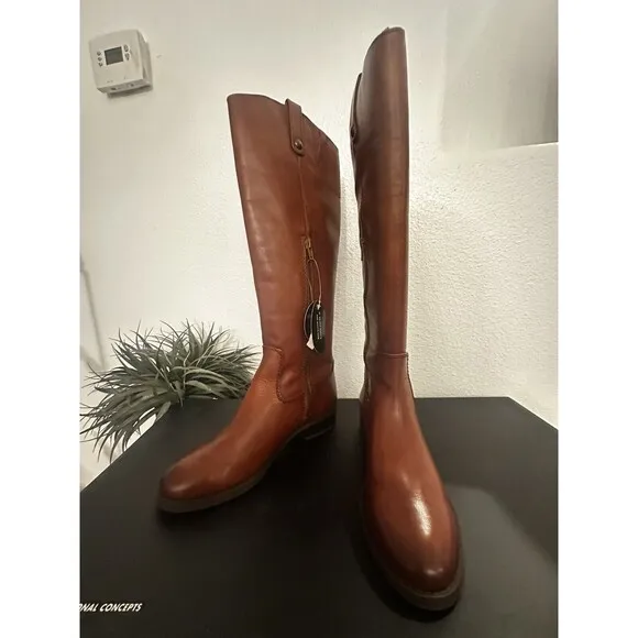 INC International Concepts Riding Boots Women 5.5‎ Genuine Leather Fawne Cognac