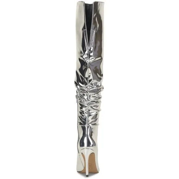 INC INTL Concepts Wmn Iyonna Over the Knee Slouch Boot Sz US 10M Silver Patent