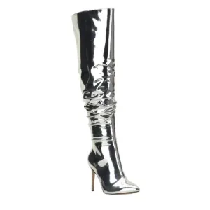 INC Women's Iyonna Over The Knee Slouch Boots Silver Size 5 1/2