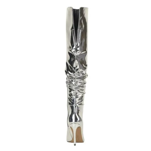 INC Women's Iyonna Over The Knee Slouch Boots Silver Size 5 1/2