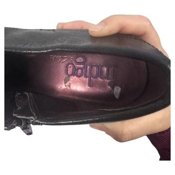 indigo by clarks Black Leather Shoe Boot Heel Size 9.5M ladies. Heel size 3.5&quot;