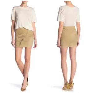 IRO Cerry Front Gathered Ruffle Suede Leather Mini Skirt in Tan Size M