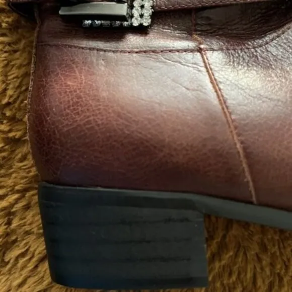 Issa Kamara Genuine Italian Brown Leather Boots Women's Rainstone Buckle  EU 39