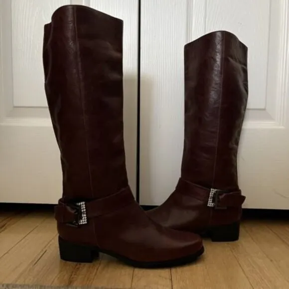 Issa Kamara Genuine Italian Brown Leather Boots Women's Rainstone Buckle  EU 39