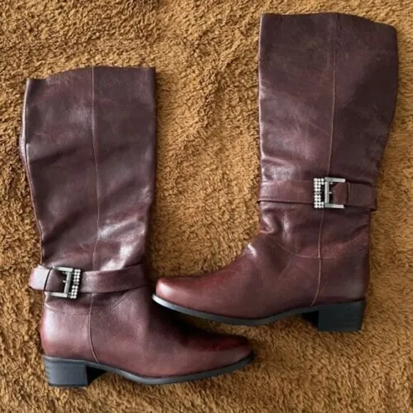 Issa Kamara Genuine Italian Brown Leather Boots Women's Rainstone Buckle  EU 39