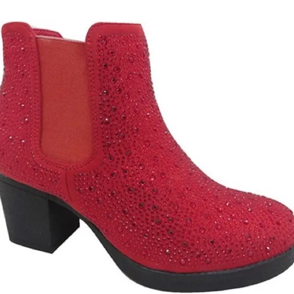 Italina Black Metallic Glitter Rhinestone Embellished Heeled Bootie