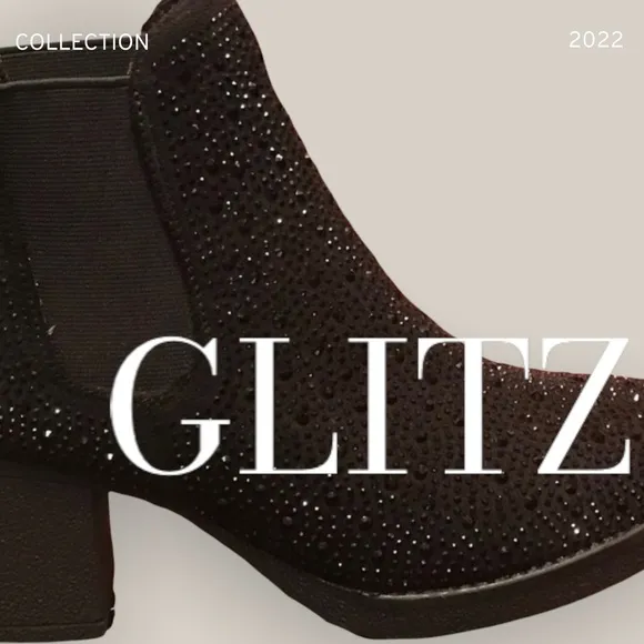 Italina Black Metallic Glitter Rhinestone Embellished Heeled Bootie