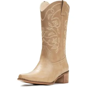 Iuv Cowboy  Mid Calf Boote Women Apricot Synthetic Pointy Toe Not Water Resistan