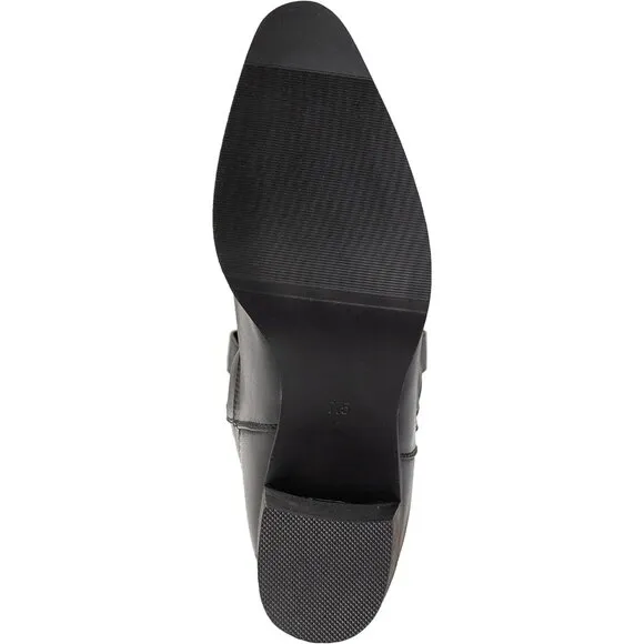 Iuv Cowboy Mid Calf Boote Women Blackk Leather Pointy Toe Not Water Resistant