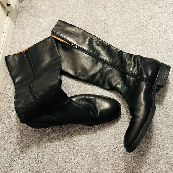 J Crew Black Leather Knee High Boots, Size 8.5