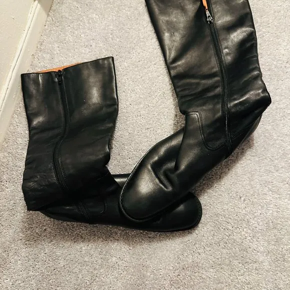 J Crew Black Leather Knee High Boots, Size 8.5