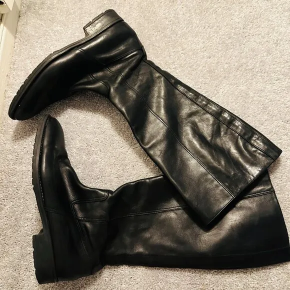 J Crew Black Leather Knee High Boots, Size 8.5