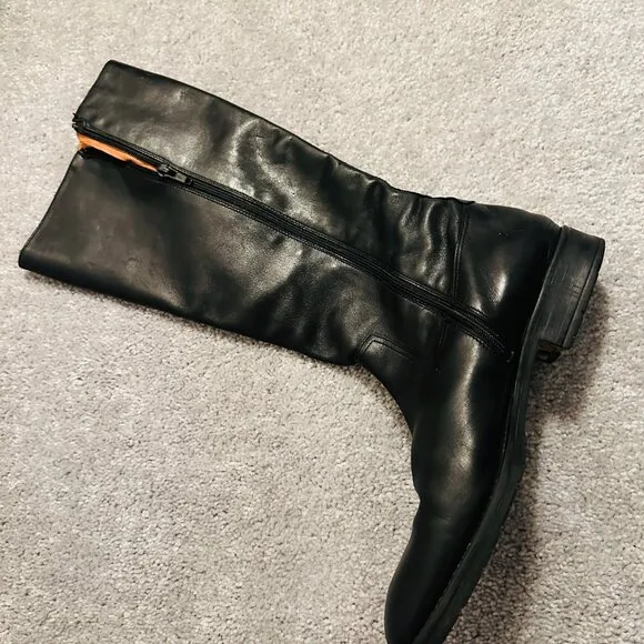 J Crew Black Leather Knee High Boots, Size 8.5