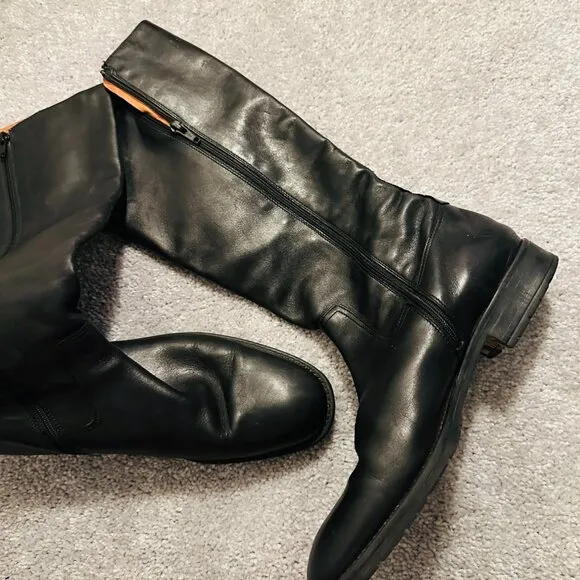 J Crew Black Leather Knee High Boots, Size 8.5