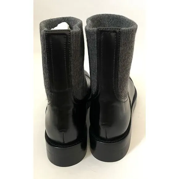 J. Crew Italian Leather Rib Cut Off Boots Black Size 7 NEW