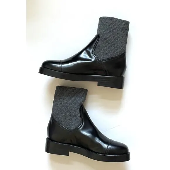 J. Crew Italian Leather Rib Cut Off Boots Black Size 7 NEW