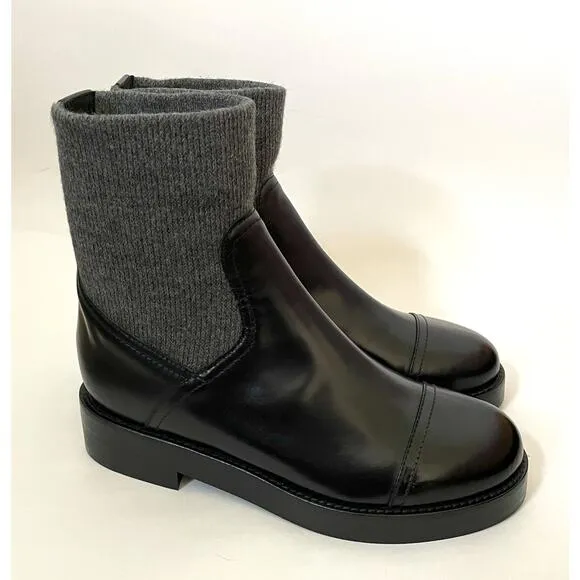 J. Crew Italian Leather Rib Cut Off Boots Black Size 7 NEW