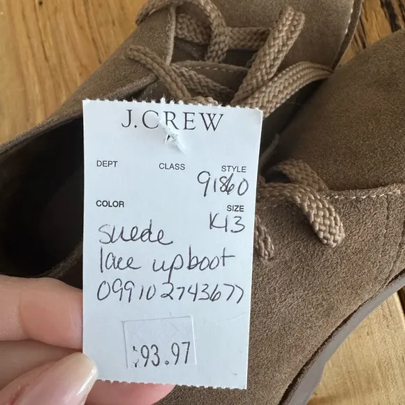 J. Crew NWT Crewcuts Boys’ or Girls’ Suede Lace Up Boots Brown Size 13