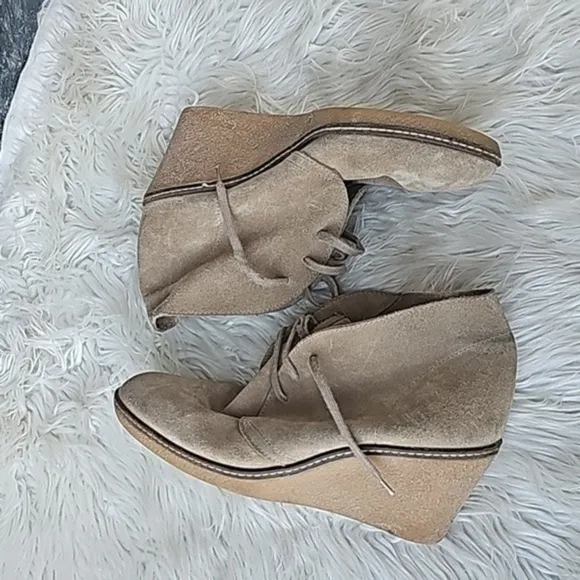 J Crew Taupe Suede MacAlister Lace-Up Wedge Boots Made in Italy Women's 10