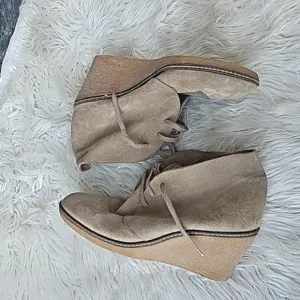 J Crew Taupe Suede MacAlister Lace-Up Wedge Boots Made in Italy Women's 10
