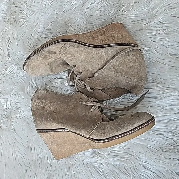 J Crew Taupe Suede MacAlister Lace-Up Wedge Boots Made in Italy Women's 10