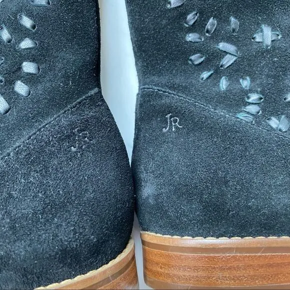 Jack Rogers boots 7 Kaitlin black suede whipstitched leather pull on ankle