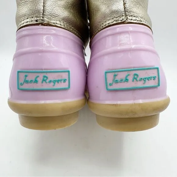 Jack Rogers Waterproof Chloe Lavender and Metallic Gold Duck Rain Boots Sz 11