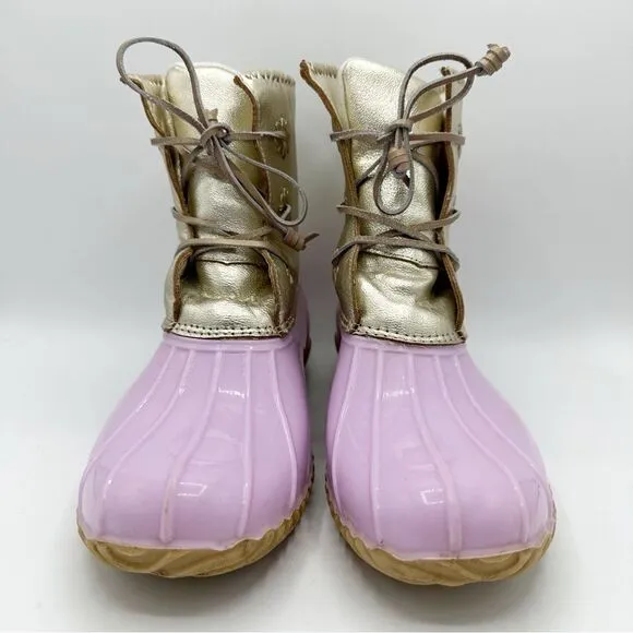 Jack Rogers Waterproof Chloe Lavender and Metallic Gold Duck Rain Boots Sz 11