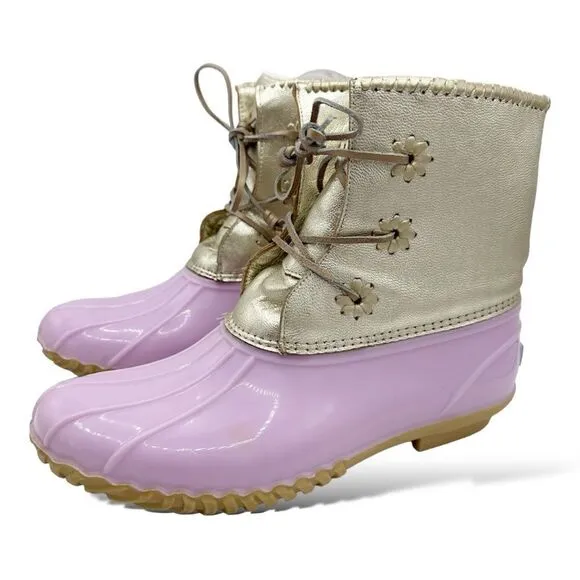 Jack Rogers Waterproof Chloe Lavender and Metallic Gold Duck Rain Boots Sz 11