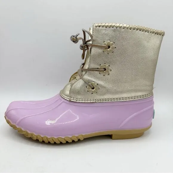 Jack Rogers Waterproof Chloe Lavender and Metallic Gold Duck Rain Boots Sz 11