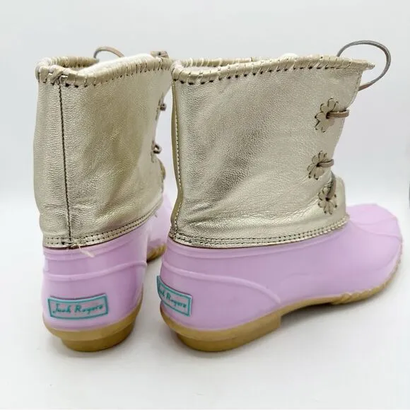 Jack Rogers Waterproof Chloe Lavender and Metallic Gold Duck Rain Boots Sz 11