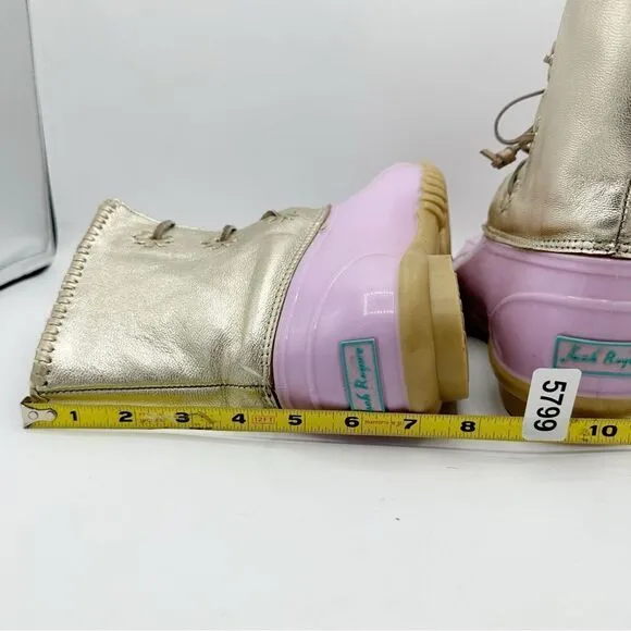 Jack Rogers Waterproof Chloe Lavender and Metallic Gold Duck Rain Boots Sz 11