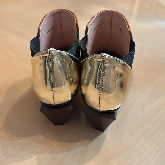Jady Rose Brown &amp; Gold Color Block Geometric Heel Ankle Boots - Size 245