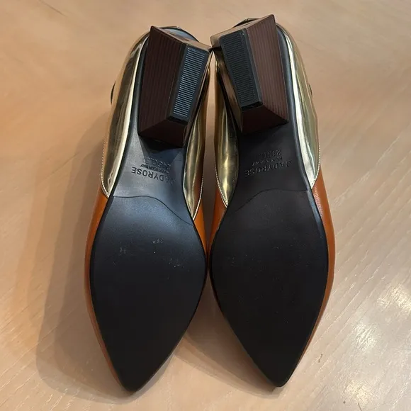 Jady Rose Brown &amp; Gold Color Block Geometric Heel Ankle Boots - Size 245