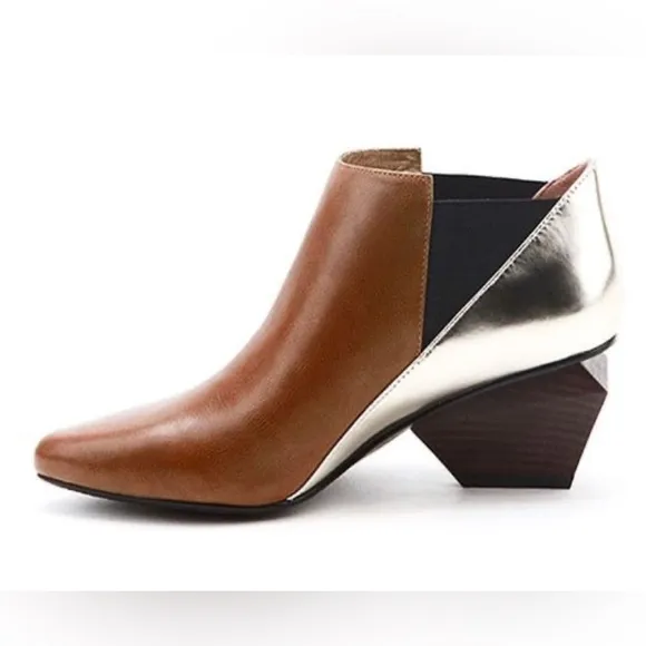 Jady Rose Brown &amp; Gold Color Block Geometric Heel Ankle Boots - Size 245