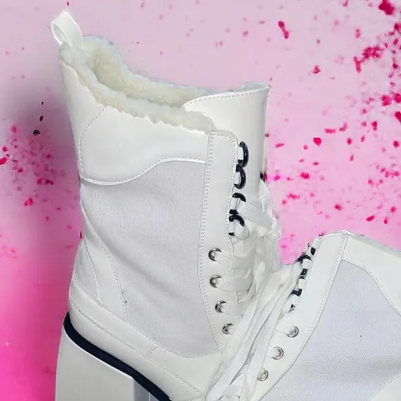 Jalisco White Chunky Heel Platform Combat Boots