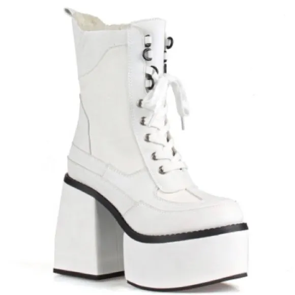 Jalisco White Chunky Heel Platform Combat Boots