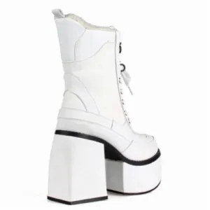 Jalisco White Chunky Heel Platform Combat Boots
