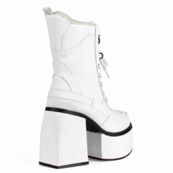 Jalisco White Chunky Heel Platform Combat Boots