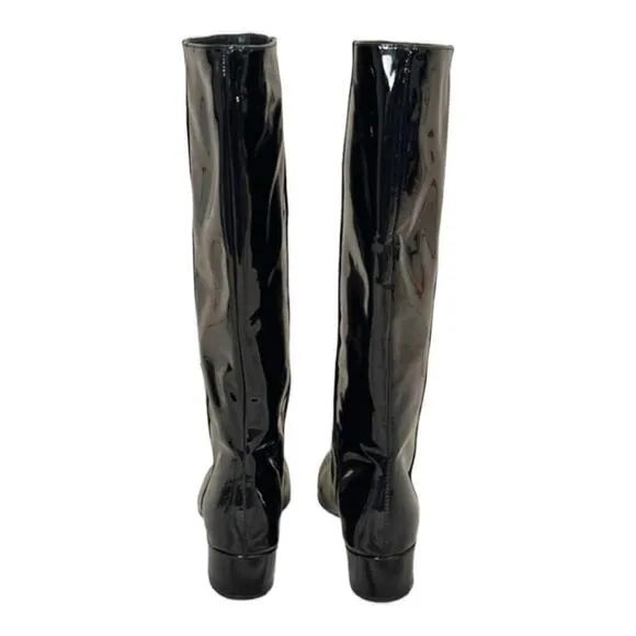 J.crew Black Glossy Patent Leather Chunky Heel Boots Made In Italy