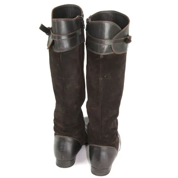 J.Crew Brown Leather and Suede Buckle Riding Boots, Made in Italy Size 7.5M