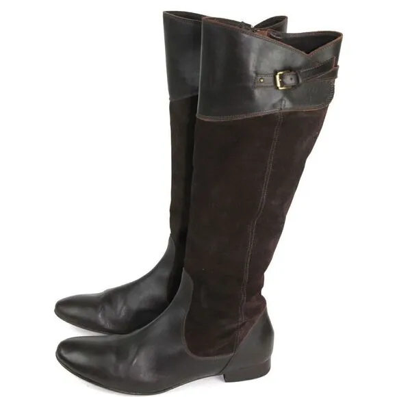 J.Crew Brown Leather and Suede Buckle Riding Boots, Made in Italy Size 7.5M