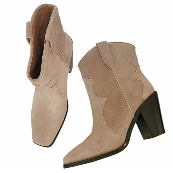Jeffrey Campbell Boots Jument Western Bootie Pink Taupe Suede Women’s Size 7.5