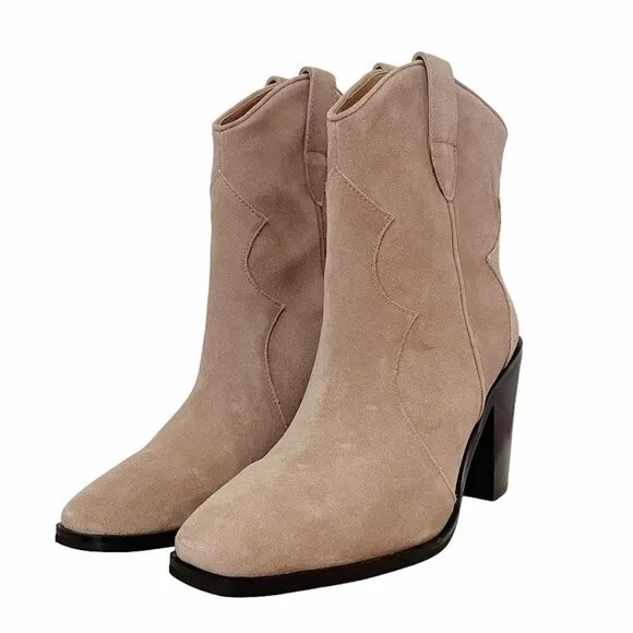 Jeffrey Campbell Boots Jument Western Bootie Pink Taupe Suede Women’s Size 7.5