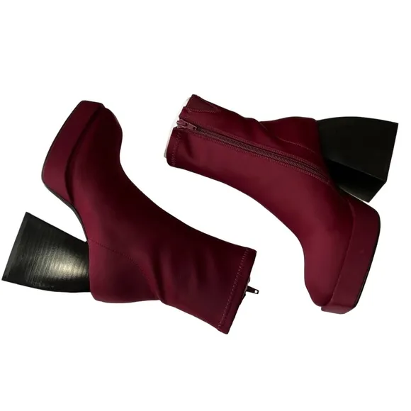 Jeffrey Campbell Boots Women’s SZ 5 Dauphin Square Toe Platform in Red Burgundy