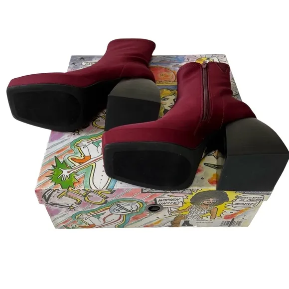 Jeffrey Campbell Boots Women’s SZ 5 Dauphin Square Toe Platform in Red Burgundy