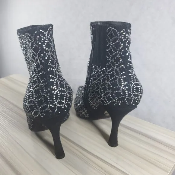 Jeffrey Campbell Brillo Rhinestone Booties Stiletto Heel Ankle Boots Zip Black