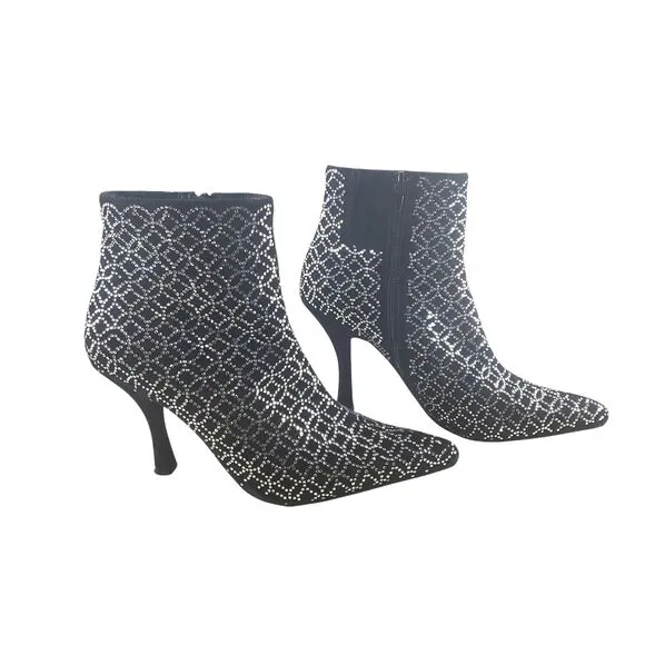 Jeffrey Campbell Brillo Rhinestone Booties Stiletto Heel Ankle Boots Zip Black