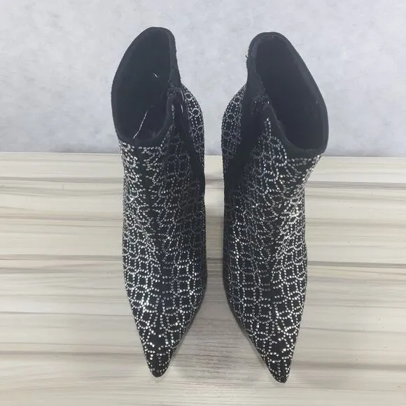 Jeffrey Campbell Brillo Rhinestone Booties Stiletto Heel Ankle Boots Zip Black
